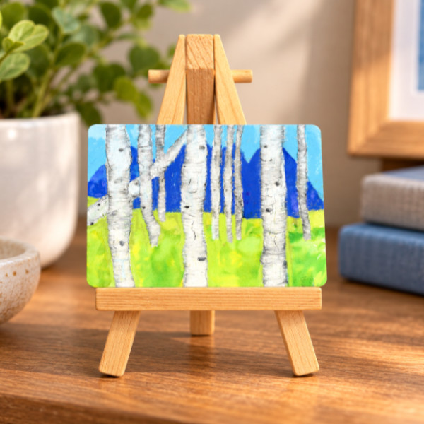 Mini Art Easel with white birch tree artwork
