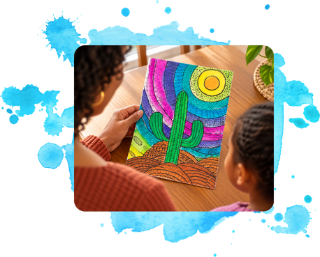 Fundraising Programs, Teacher and student with a cactus artwork