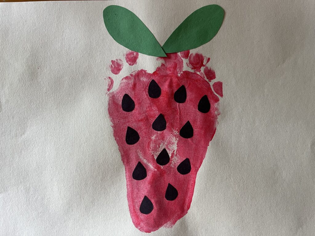 kids summer strawberry craft using footprints