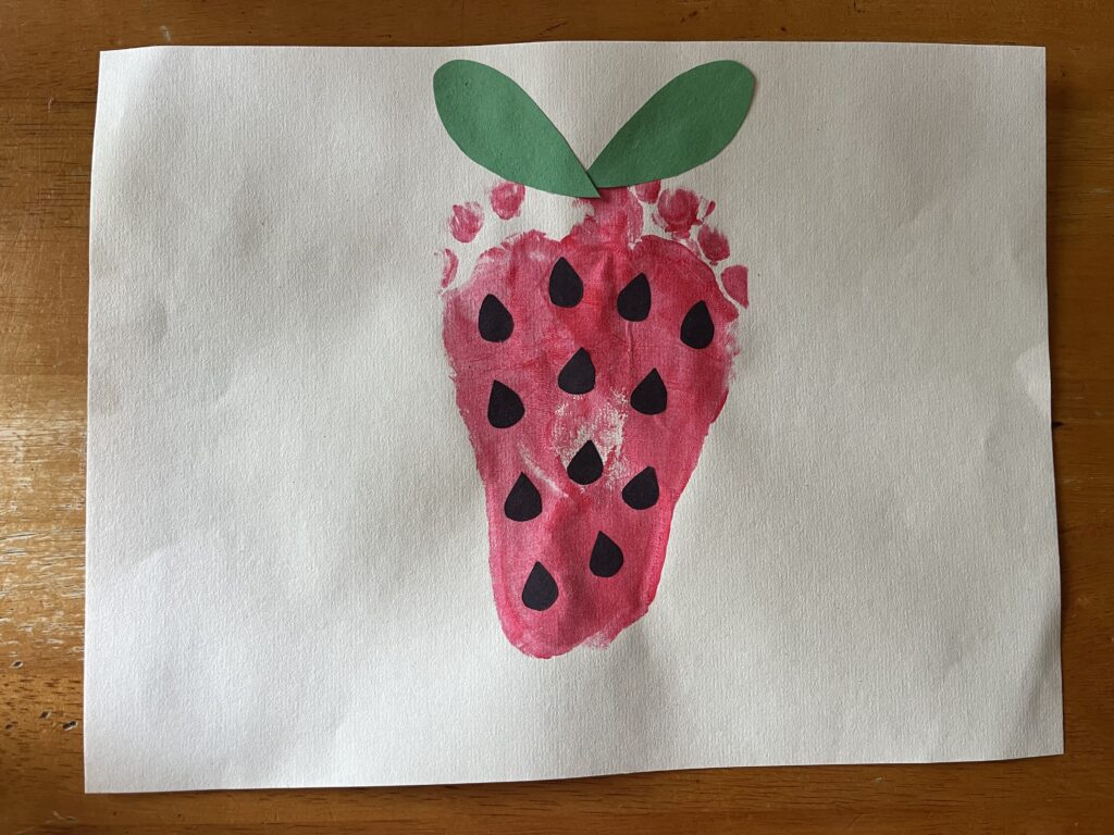 preschool footprint strawberry art project