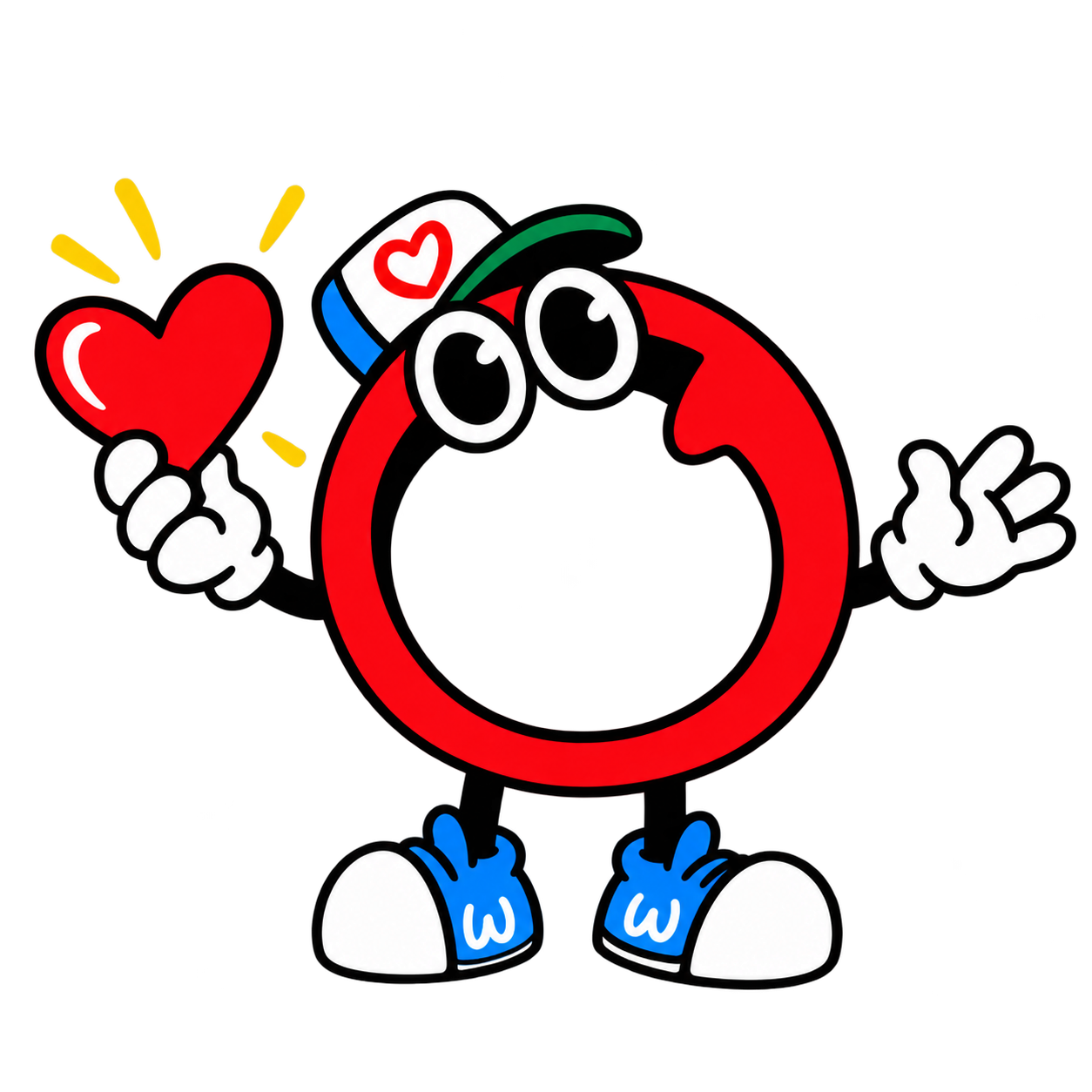 Owy Mascot holding a heart.