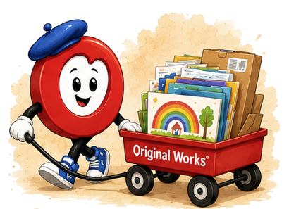 OWY pulling wagon with art