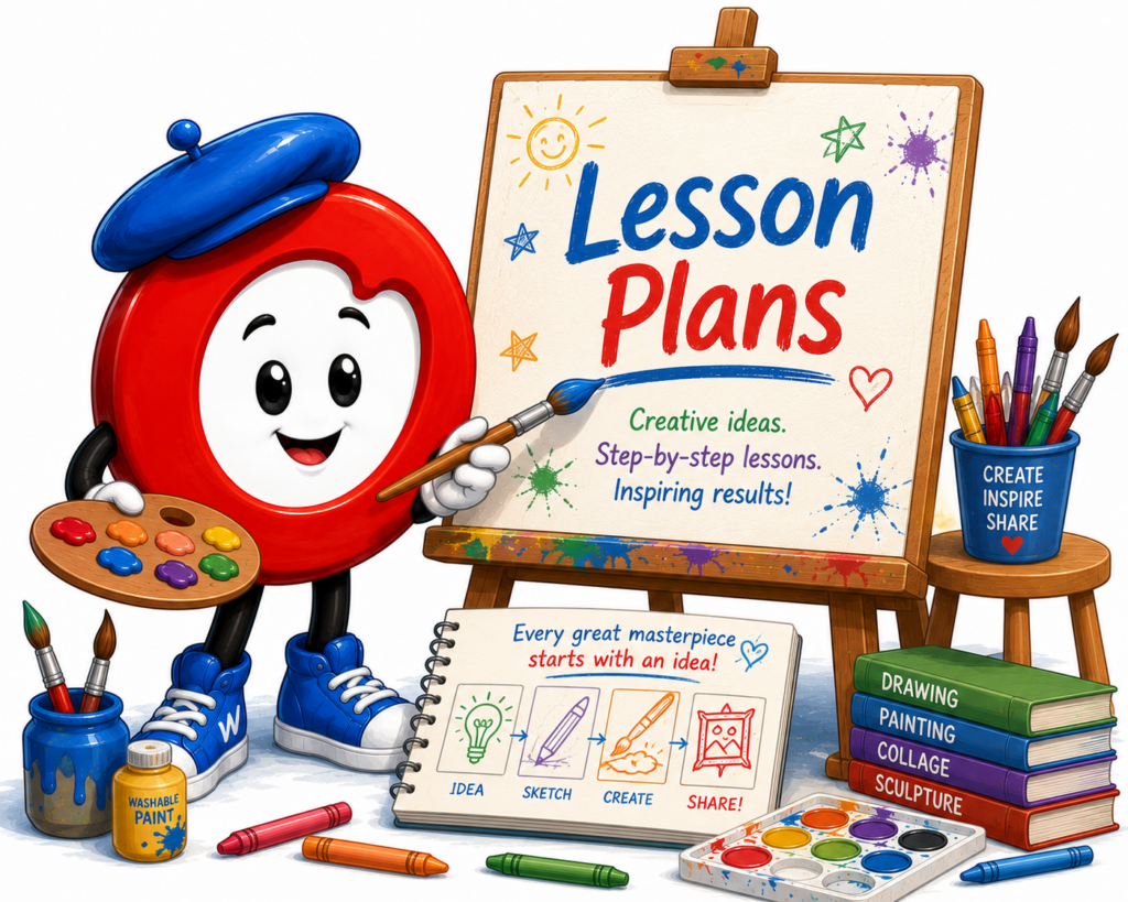 Red O with sign saying Lesson Plans