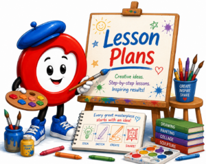 Red O with sign saying Lesson Plans