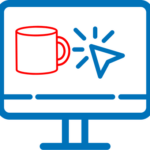 Computer screen icon with mug icon on screen.