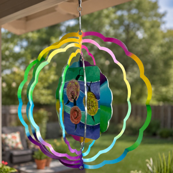 Colorful Wind Spinner hanging outside