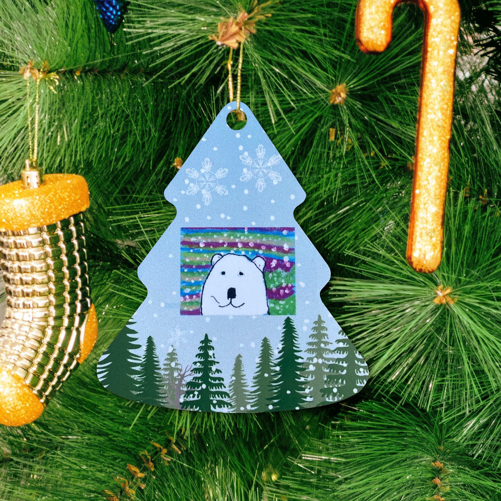 Tree Ornament with bear artwork