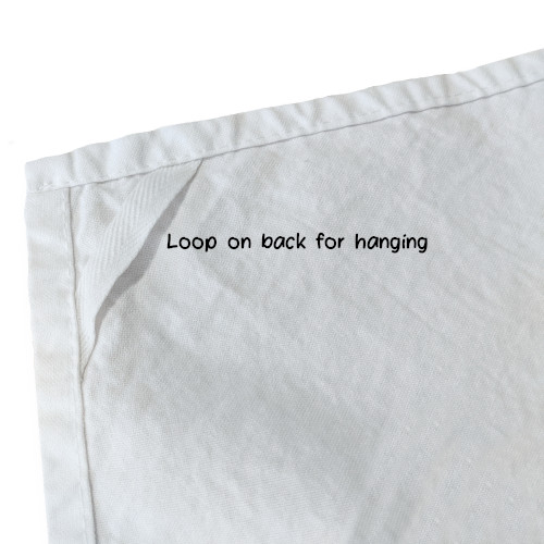 White kitchen towel with loop for hanging