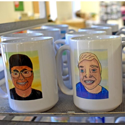 Coffee mugs personalized with students artwork