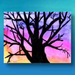 black tree with colored background